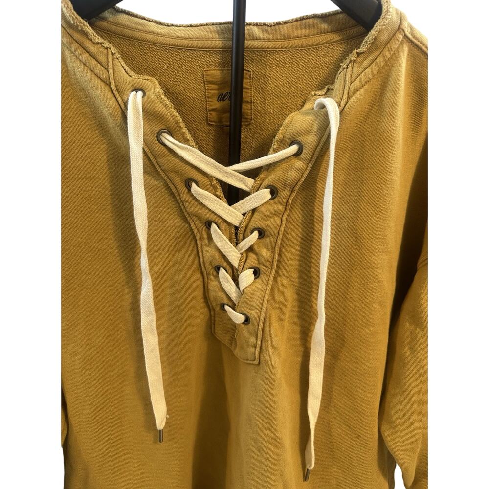 Aerie Womens Medium Lace Up Sweatshirt Mustard Oversized Boho Casual